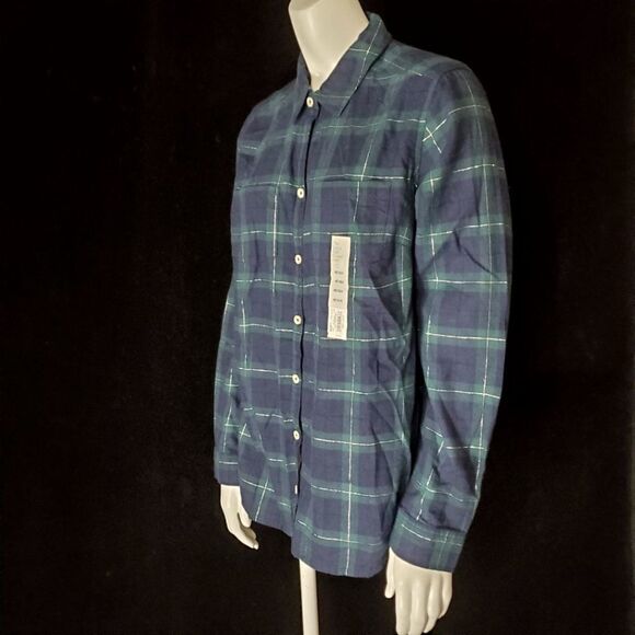 NWT Croft & Barrow Blue & Green Plaid Button Down Extra Soft Flannel Shirt (M) - Picture 1 of 5